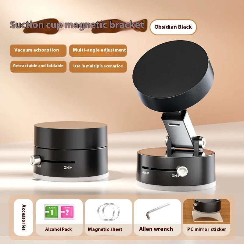 Magnetic foldable phone holder with suction cup mounted on desk
