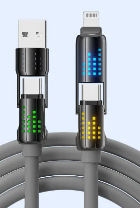 4-in-1 data cable with USB-C, Lightning, and Micro USB connectors