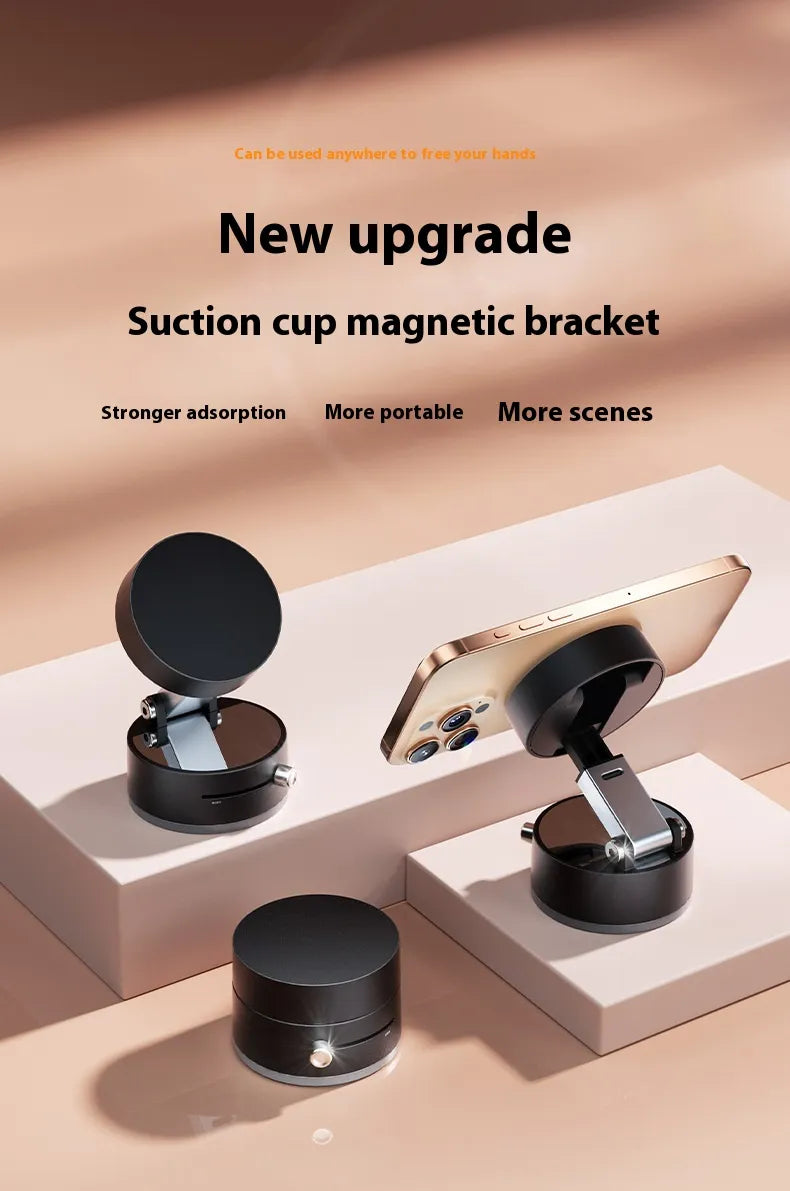 Magnetic foldable phone holder with suction cup mounted on desk