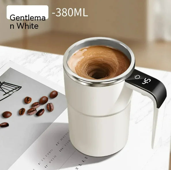 Magnetic stirring coffee cup with hot beverage