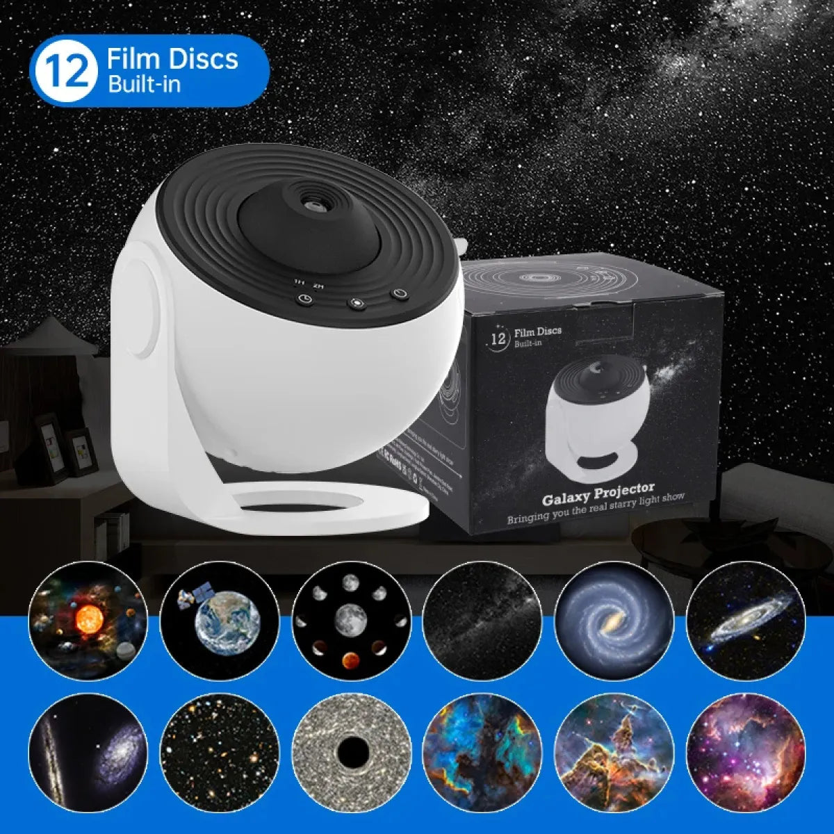 360 starry sky projector with rotating galaxy light effects
