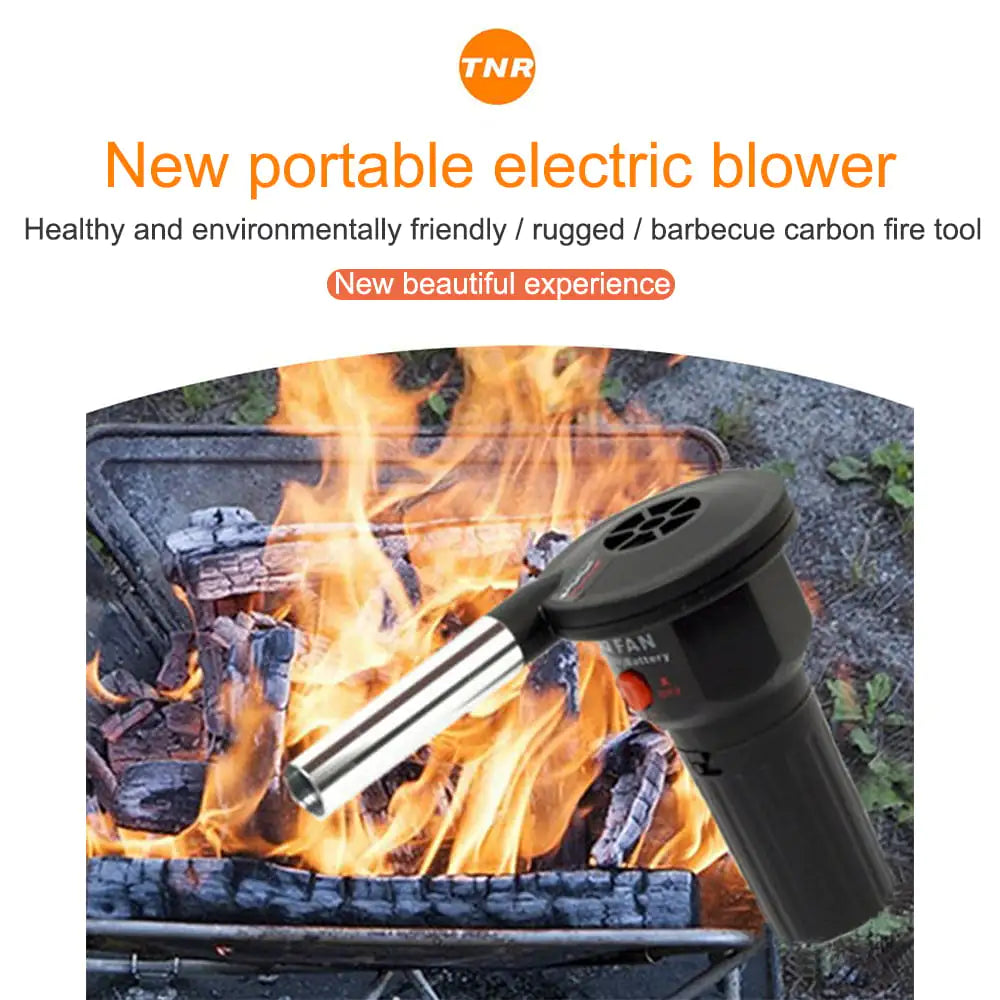 Handheld electric BBQ air blower boosting charcoal flames