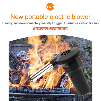 Handheld electric BBQ air blower boosting charcoal flames