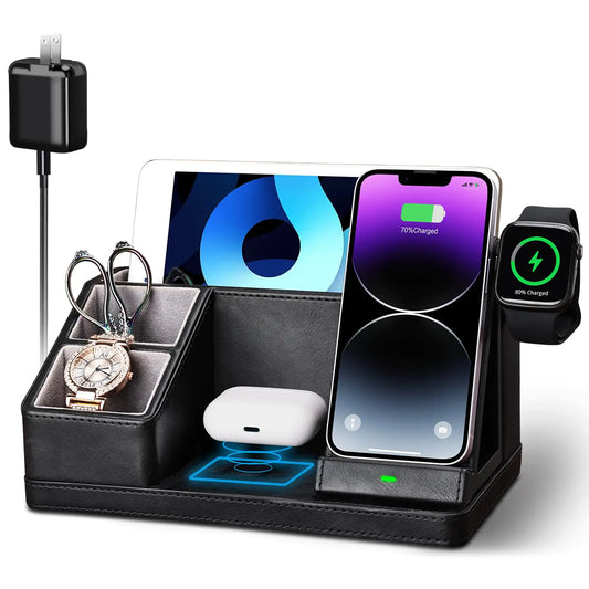 4 in 1 wireless charging station charging phone, earbuds and smartwatch