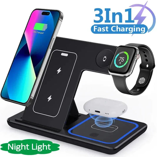3 in 1 LED fast wireless charger stand foldable design