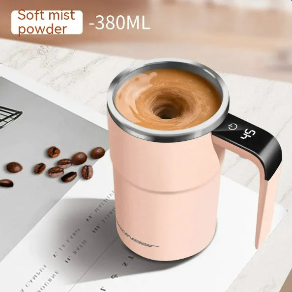 Magnetic stirring coffee cup with hot beverage