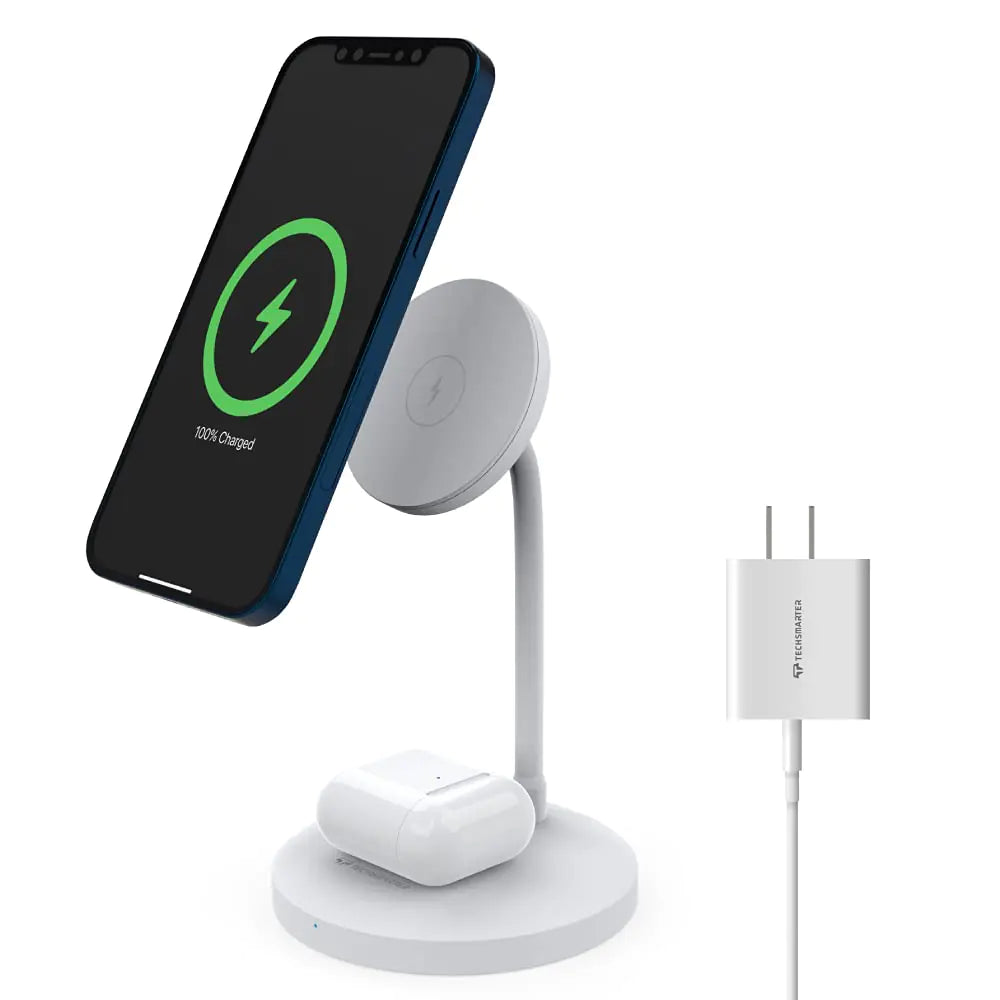 2-in-1 Magnetic Wireless Charging Stand charging smartphone on desk